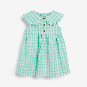 Mint Green Gingham Sleeveless Collar Dress (3mths-6yrs)