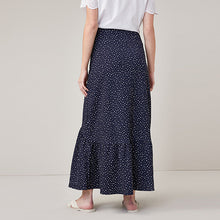 Load image into Gallery viewer, Navy Blue Spot Jersey Maxi Skirt
