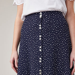 Navy Blue Spot Jersey Maxi Skirt