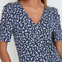 Load image into Gallery viewer, Navy Blue Ditsy Floral Short Sleeve Tea Dress
