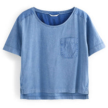 Load image into Gallery viewer, Chambray Blue Washed Pocket Short Sleeve Top
