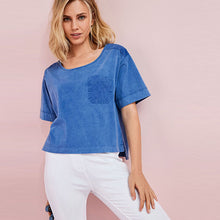 Load image into Gallery viewer, Chambray Blue Washed Pocket Short Sleeve Top
