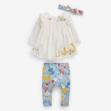 Load image into Gallery viewer, Yellow / White Baby Woven Top, Leggings And Headband Set (0mths-18mths)
