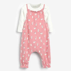 Pink Bunny Baby Printed Dungarees And Bodysuit Set (0mths-18mths)