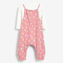 Load image into Gallery viewer, Pink Bunny Baby Printed Dungarees And Bodysuit Set (0mths-18mths)
