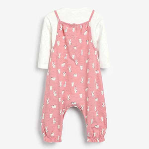 Pink Bunny Baby Printed Dungarees And Bodysuit Set (0mths-18mths)