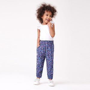 Navy Blue Floral Pull-On Trousers (3mths-6yrs)