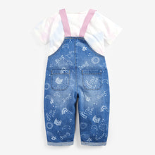 Load image into Gallery viewer, Denim Grafitti Dungarees and T-Shirt Set (3mths-6yrs)
