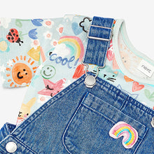 Load image into Gallery viewer, Denim Bright Blue Dungarees and T-Shirt Set (3mths-6yrs)
