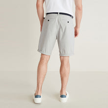Load image into Gallery viewer, Grey Straight Fit Belted Chino Shorts With Stretch
