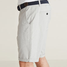 Load image into Gallery viewer, Grey Straight Fit Belted Chino Shorts With Stretch
