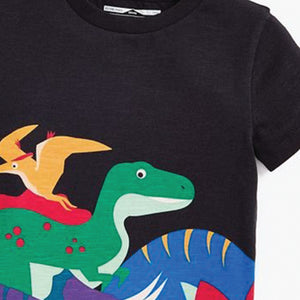 Black Rainbow Dino Short Sleeve Character T-Shirt (3mths-5yrs)