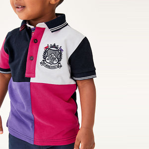 Pink/Purple Jersey Pique Colourblock Polo Shirt (3mths-5yrs)