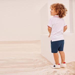 White / Navy Blue Boat Embroidery Polo And Shorts Set (3mths-5yrs)