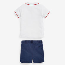 Load image into Gallery viewer, White / Navy Blue Boat Embroidery Polo And Shorts Set (3mths-5yrs)
