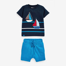Load image into Gallery viewer, Navy Boat Character T-Shirt and Shorts Set (3mths-5yrs)
