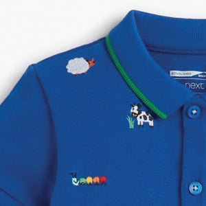 Cobalt Blue Farm Embroidered Pique Jersey Polo Shirt (3mths-4yrs)