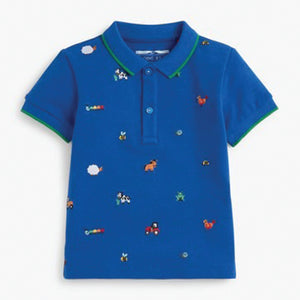 Cobalt Blue Farm Embroidered Pique Jersey Polo Shirt (3mths-4yrs)