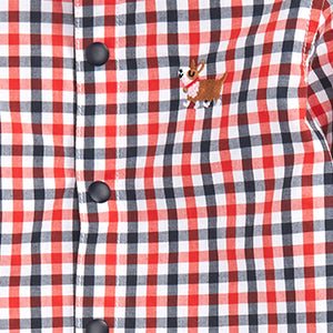 Red Check Long Sleeve Oxford Shirt With Flat Knit Collar (3mths-5yrs)