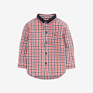 Red Check Long Sleeve Oxford Shirt With Flat Knit Collar (3mths-5yrs)