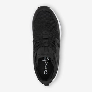 Black Mesh Elastic Lace Trainers (Older Boys)