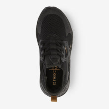 Load image into Gallery viewer, Black/Gold Elastic Lace Trainers (Older Boys)
