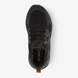 Black/Gold Elastic Lace Trainers (Older Boys)