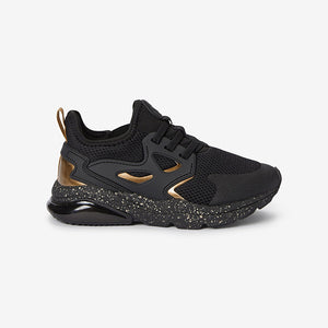 Black/Gold Elastic Lace Trainers (Older Boys)