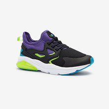 Load image into Gallery viewer, Black/Lime/Purple Elastic Lace Trainers (Older Boys)
