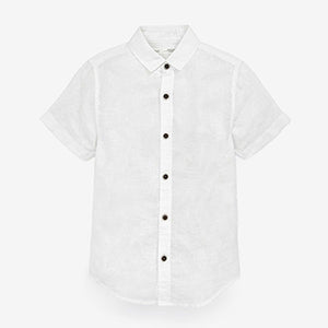 White Short Sleeve Linen Mix Shirt (3-12yrs)