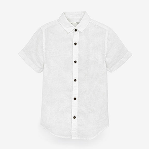 White Short Sleeve Linen Mix Shirt (3-12yrs)