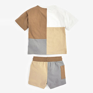 Tan Block Oversized Color Block T-Shirt and Short Set (3mths-5yrs)