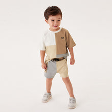 Load image into Gallery viewer, Tan Block Oversized Color Block T-Shirt and Short Set (3mths-5yrs)
