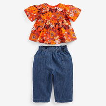 Load image into Gallery viewer, Orange Floral Blouse And Denim Set (3mths-6yrs)
