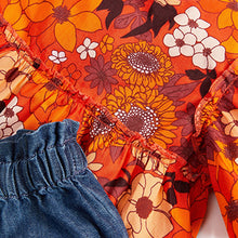Load image into Gallery viewer, Orange Floral Blouse And Denim Set (3mths-6yrs)
