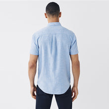 Load image into Gallery viewer, Light Blue Cotton Linen Blend Short Sleeve Shirt

