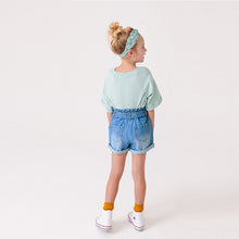 Load image into Gallery viewer, Blue Denim Paperbag Embellished Shorts With Headband (3-12yrs)
