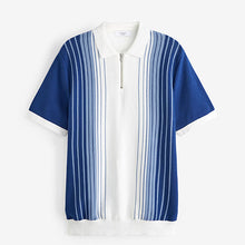 Load image into Gallery viewer, Ecru White/Blue Ombre Stripe Knitted Polo Shirt
