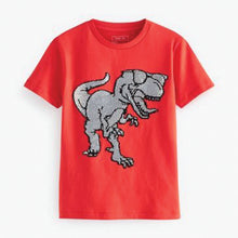 Load image into Gallery viewer, Red Dino Flippy Sequin Short Sleeve T-Shirt (3-12yrs)
