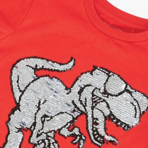 Red Dino Flippy Sequin Short Sleeve T-Shirt (3-12yrs)