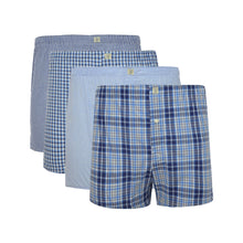 Load image into Gallery viewer, Blue Pattern Woven Pure Cotton Boxers 4 Pack
