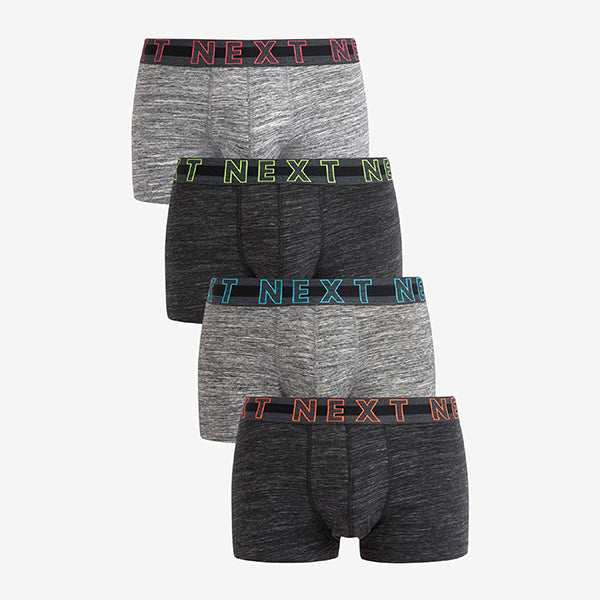 Grey Capital Waistband Hipster Boxers 4 Pack
