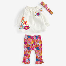Load image into Gallery viewer, Pink/White Baby Woven Top, Leggings And Headband Set (0mths-18mths)
