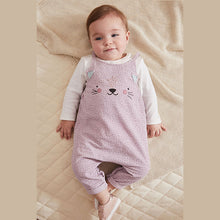 Load image into Gallery viewer, Lilac Purple 2 Piece Baby Character Dungarees And Bodysuit Set (0mths-18mths)
