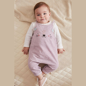 Lilac Purple 2 Piece Baby Character Dungarees And Bodysuit Set (0mths-18mths)