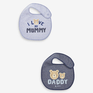 Navy Blue Mum/Dad Bear 2 Pack Regular Bibs