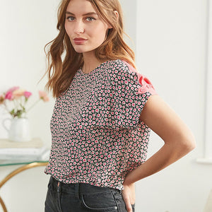 Celia Birtwell Pink/Black Floral Boxy T-Shirt