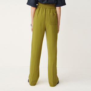 Olive Green Twill Cargo Wide Leg Trousers