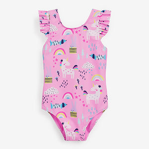 Pink Unicorn Frill Sleeved Swimsuit (3mths-5yrs)