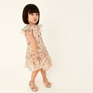 Pink Floral Sequin Embellished Mesh Party Dress (3mths-6yrs)